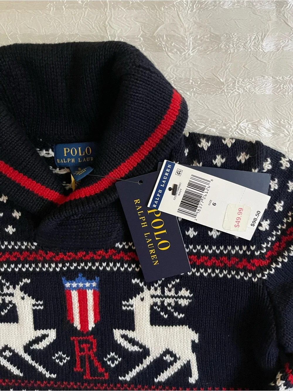 Polo Ralph Lauren Sweater Navy Reindeer Holiday Style Pullover  Boy/ Girl Sz 6